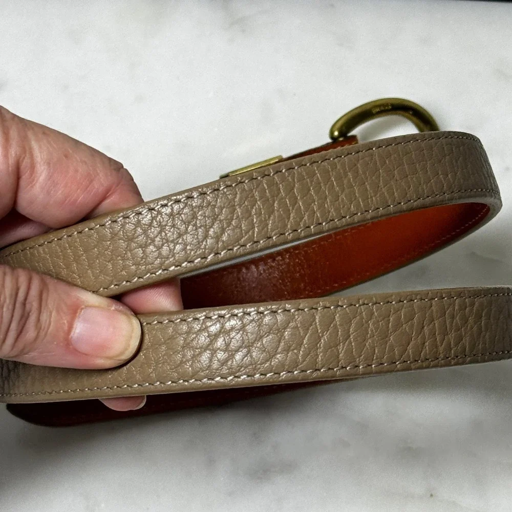 Vintage Dooney Bourke Thin All Weather Leather Belt L Tan Brass Duck Old Money